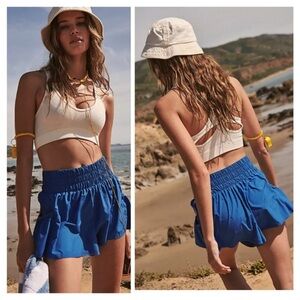 Free People Movement Get Your Flirt On Athletic Running Shorts Blue Small